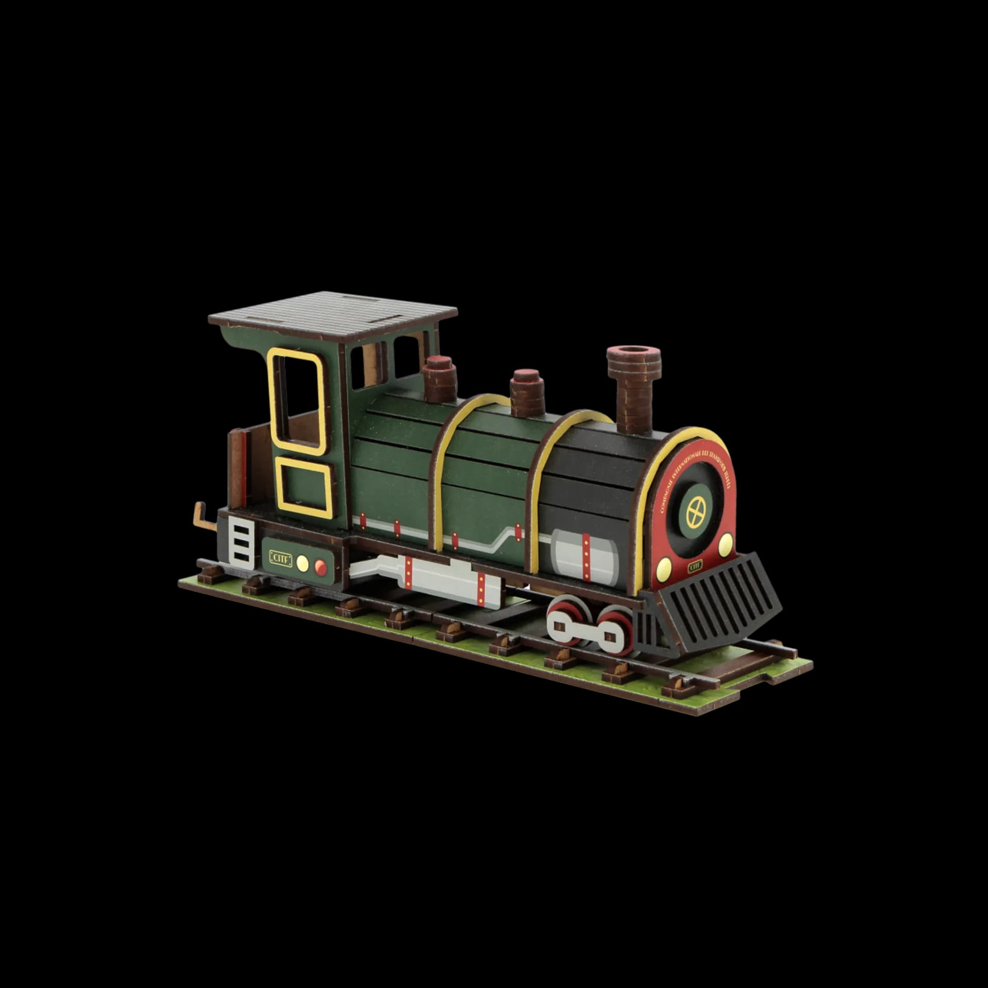 Décoration train en bois locomotive vert