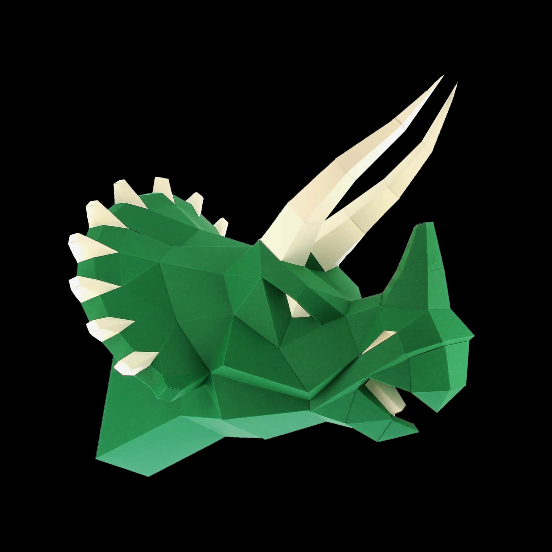 Décoration murale origami 3D en papier, représentant un tricératops vert