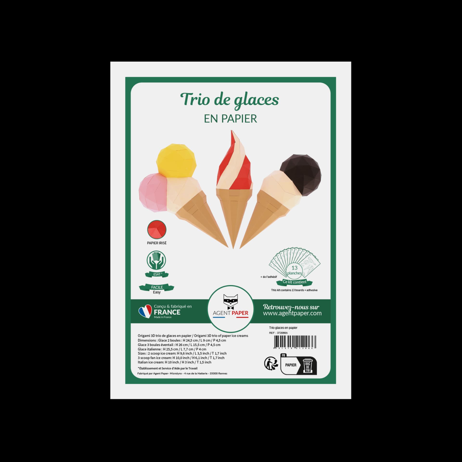 Kit origami 3D en papier trio de glaces