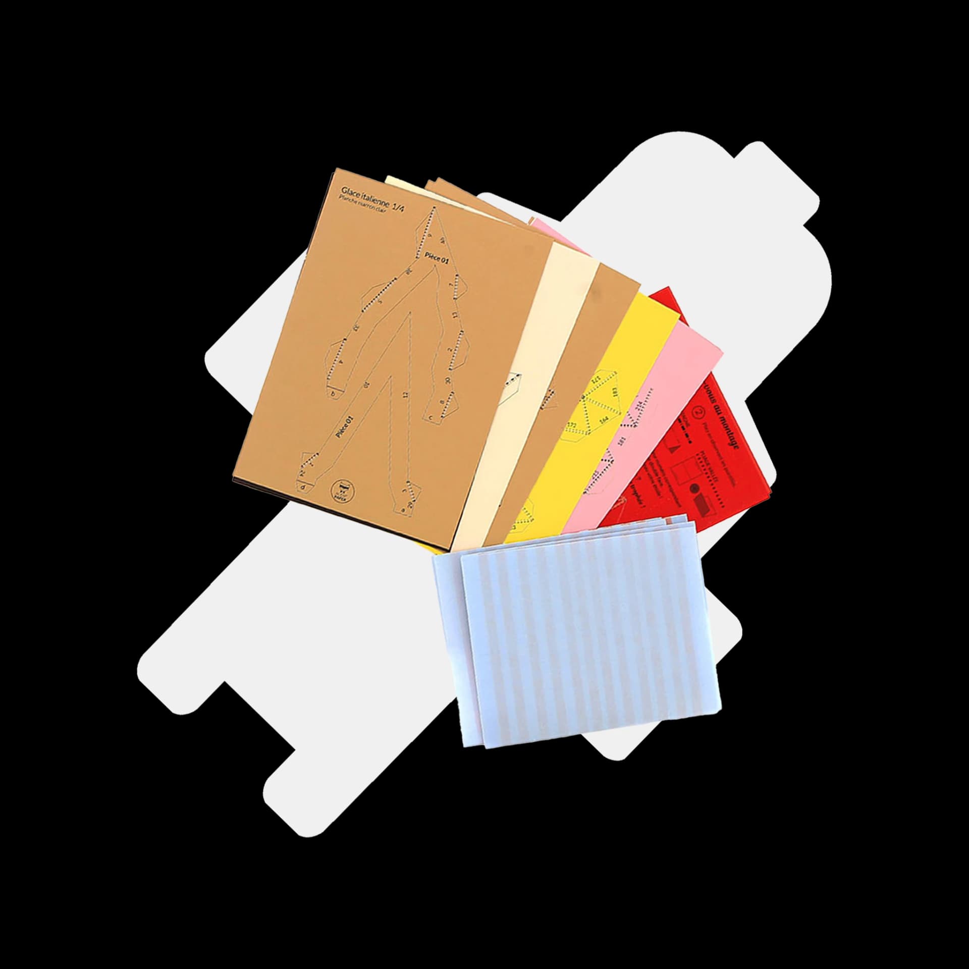 Contenu du kit origami 3D en papier trio de glaces