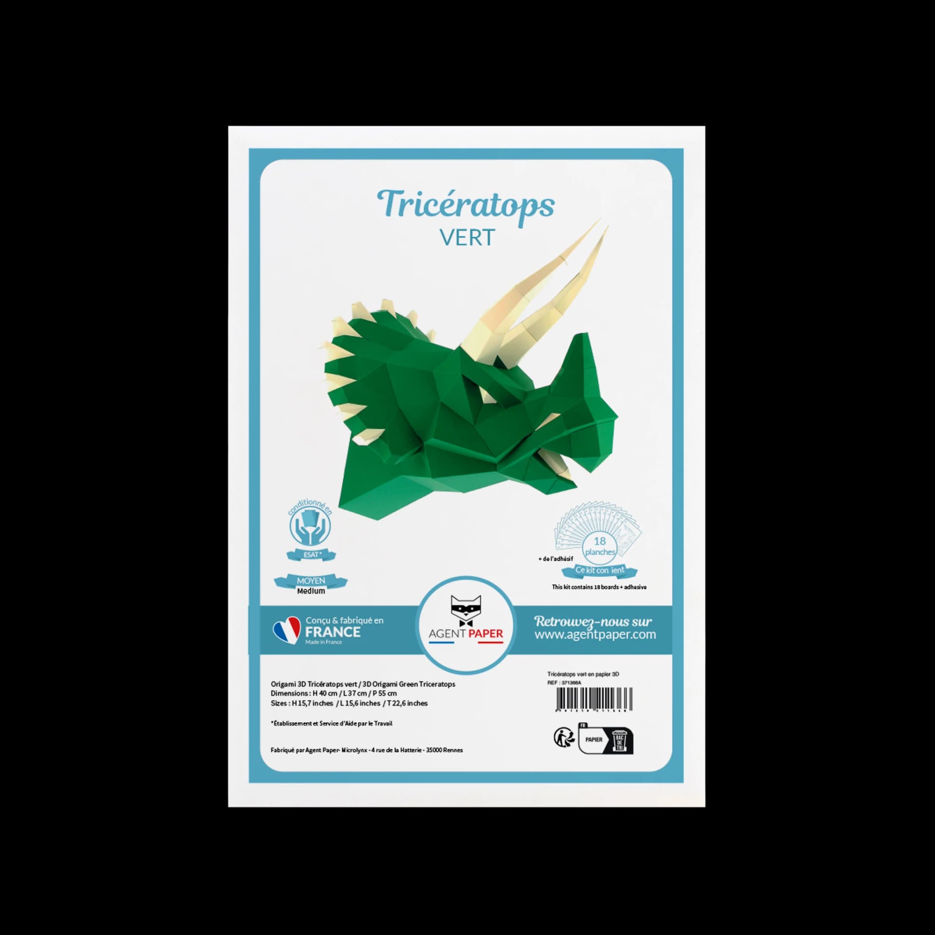 Kit origami 3D en papier tricératops vert