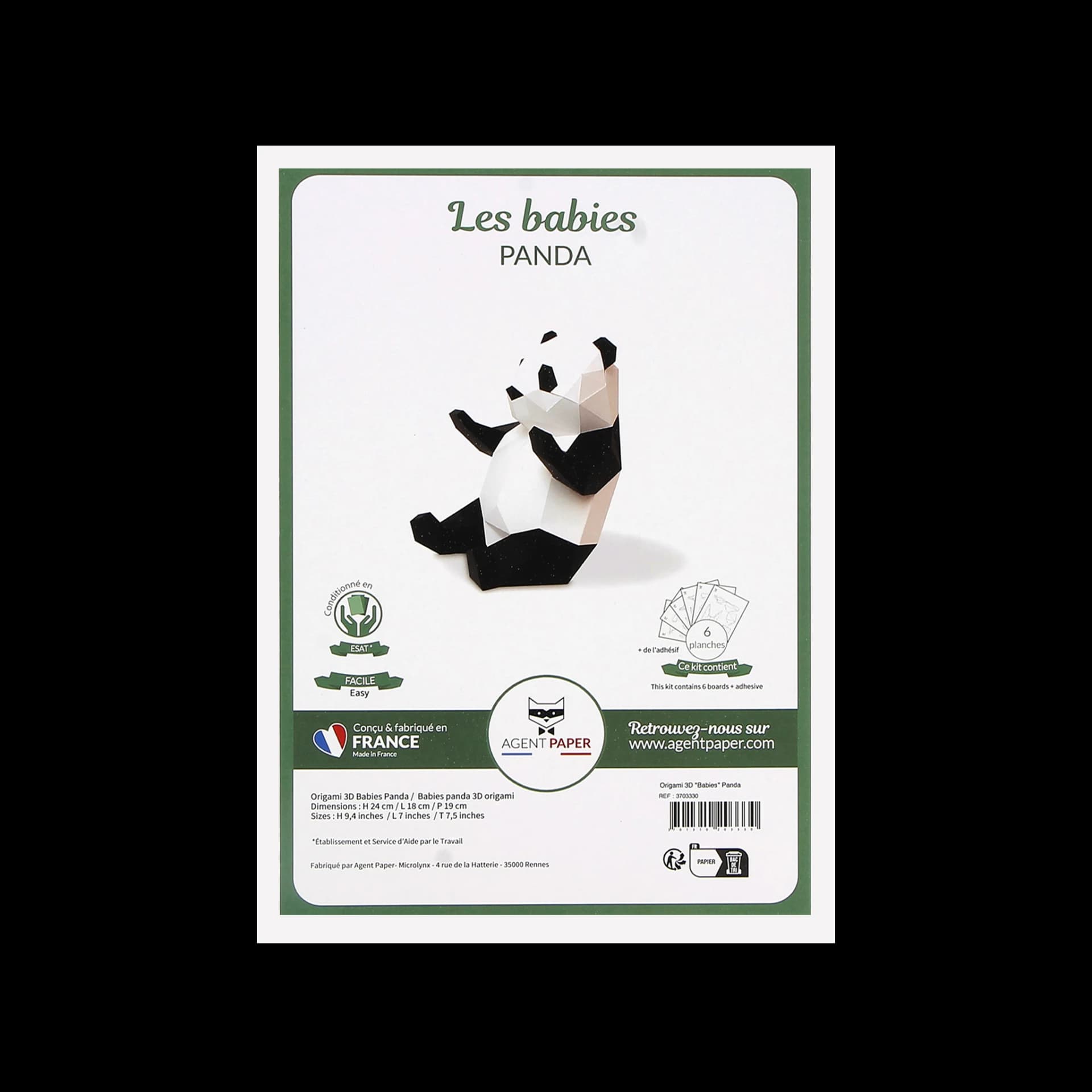Kit origami 3D trophée babies panda noir et blanc