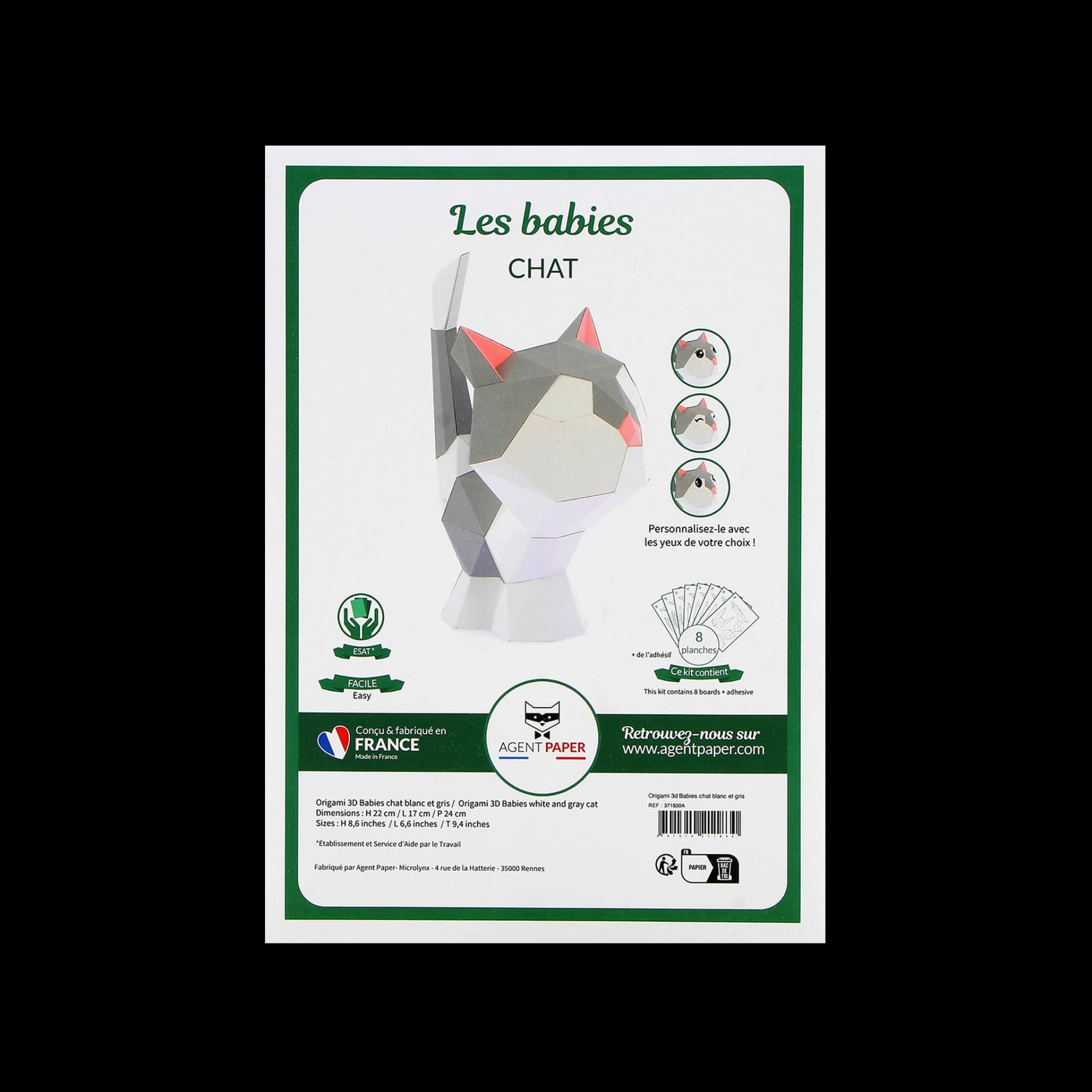 Kit origami 3D trophée babies chat blanc et gris