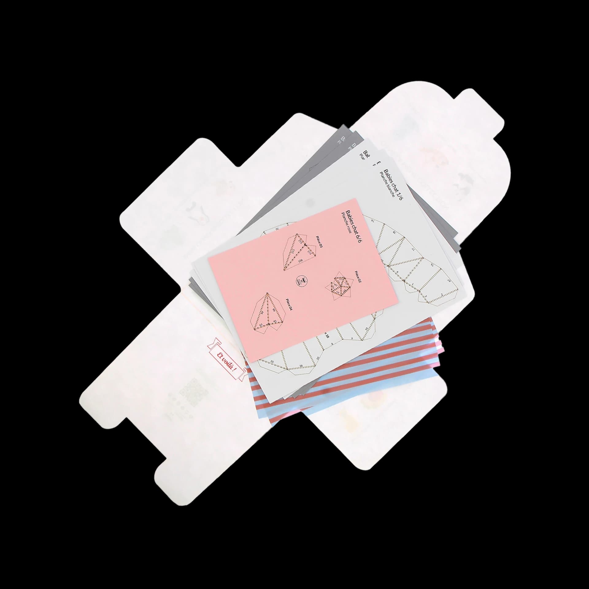 Contenu kit origami 3D trophée babies chat blanc et gris