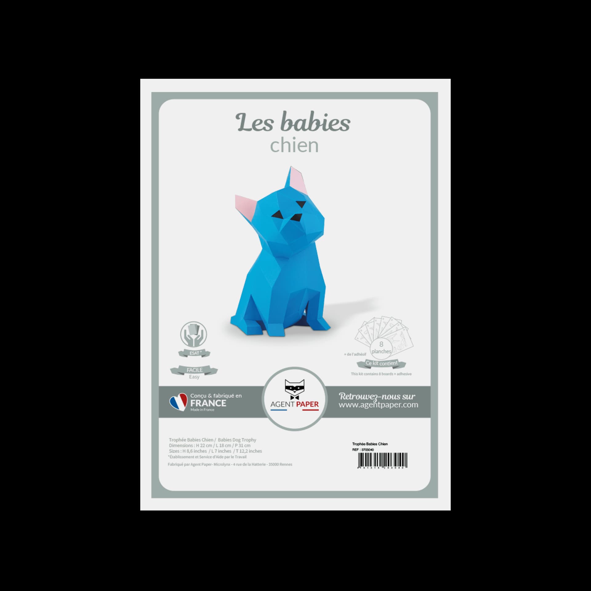 Kit origami 3D trophée babies chien bleu
