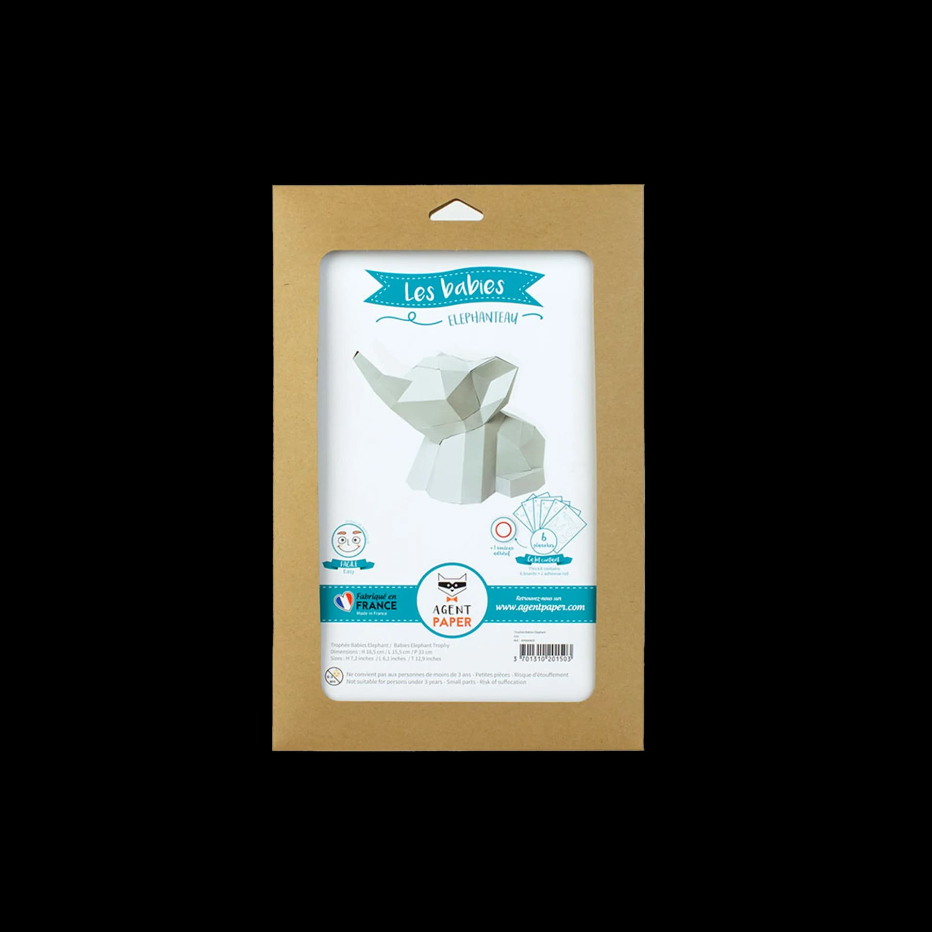 Kit origami 3D trophée babies éléphant gris