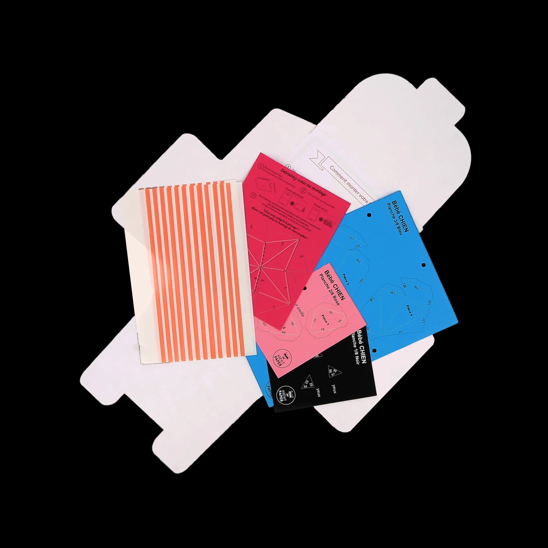 Contenu kit origami 3D trophée babies chien bleu
