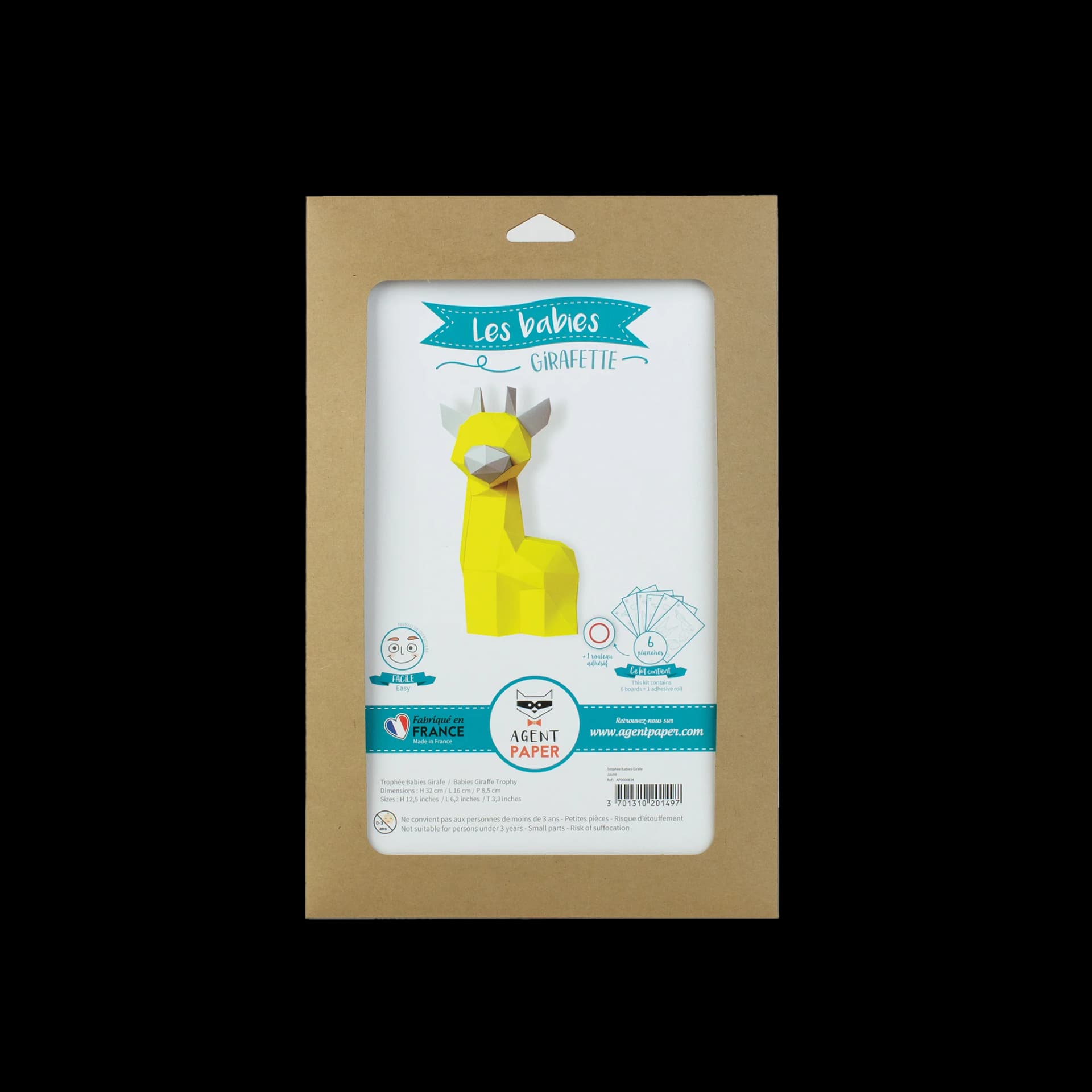 Kit origami 3D trophée babies escargot rouge et jaune girafe jaune