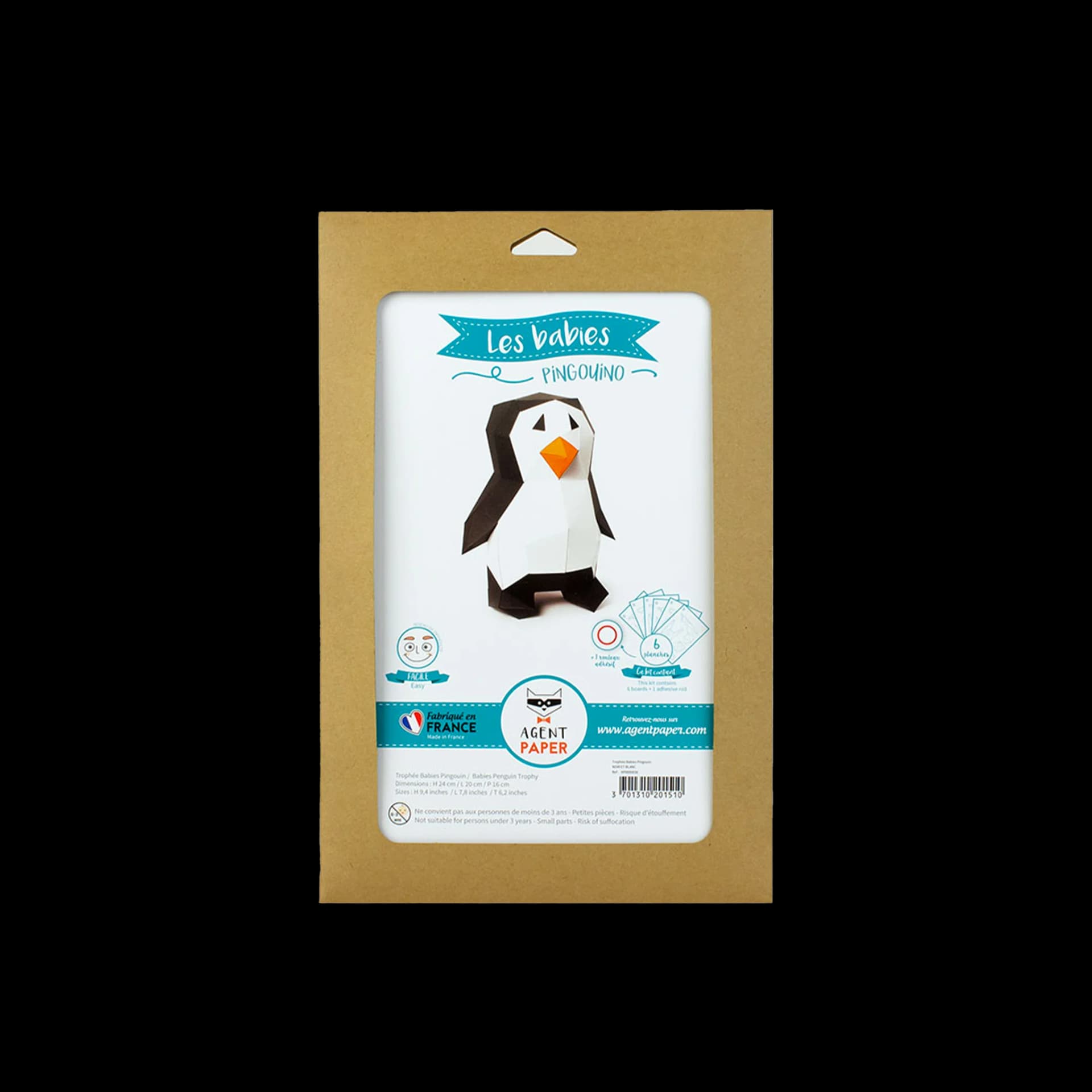 Kit origami 3D trophée babie pingouin noir et blanc
