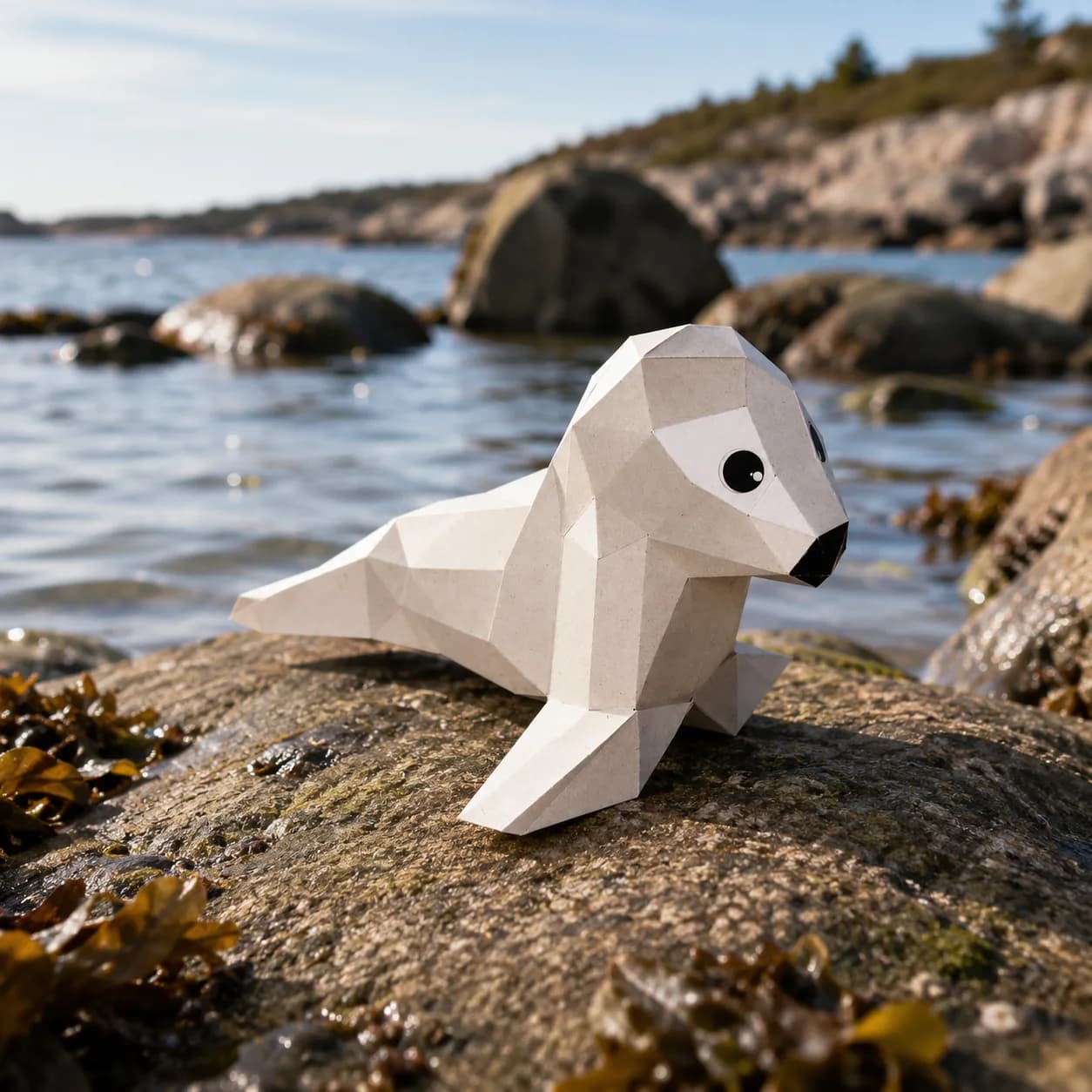 Décoration en papier trophée babies phoque près de l'eau dans la nature