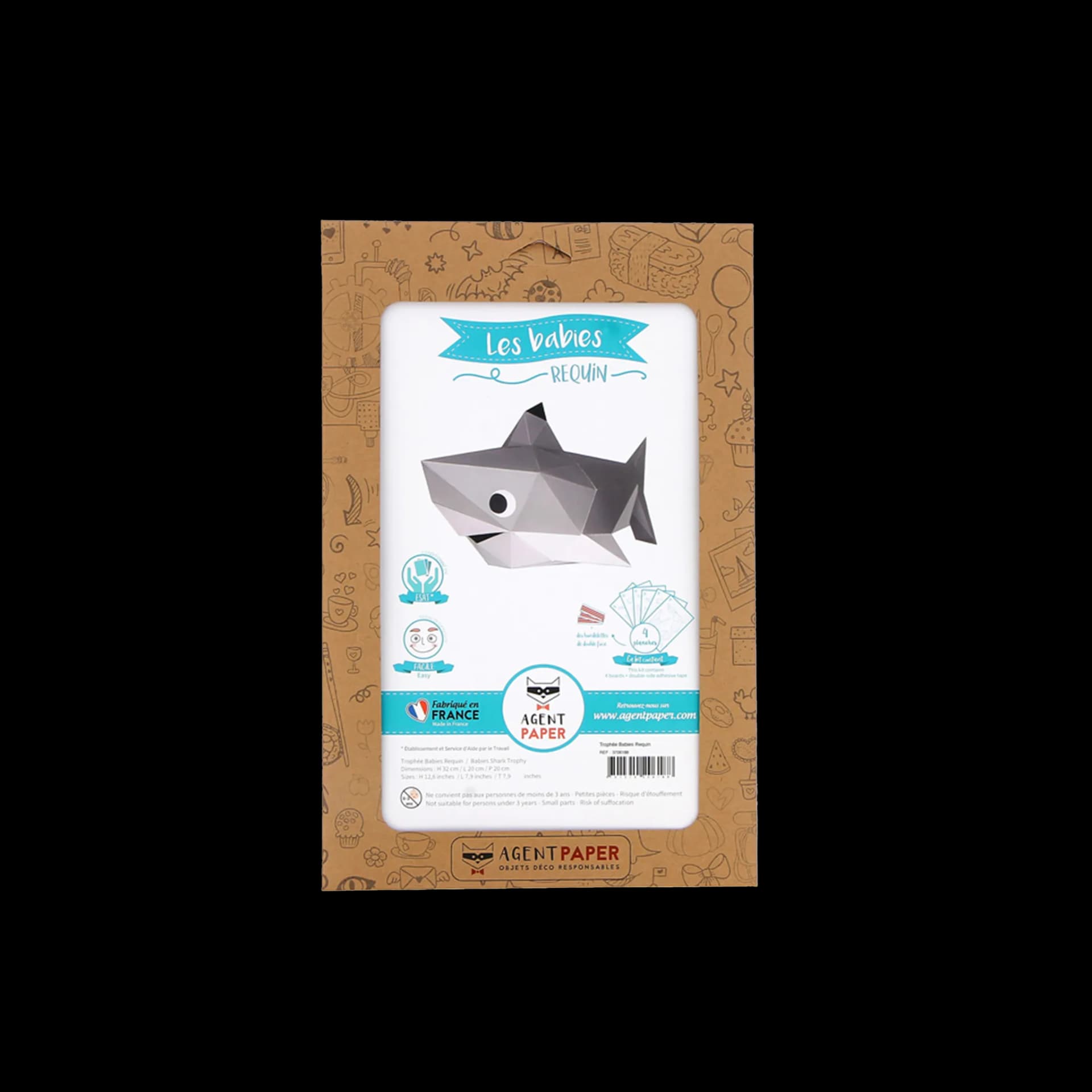 Kit origami 3D trophée babies requin gris