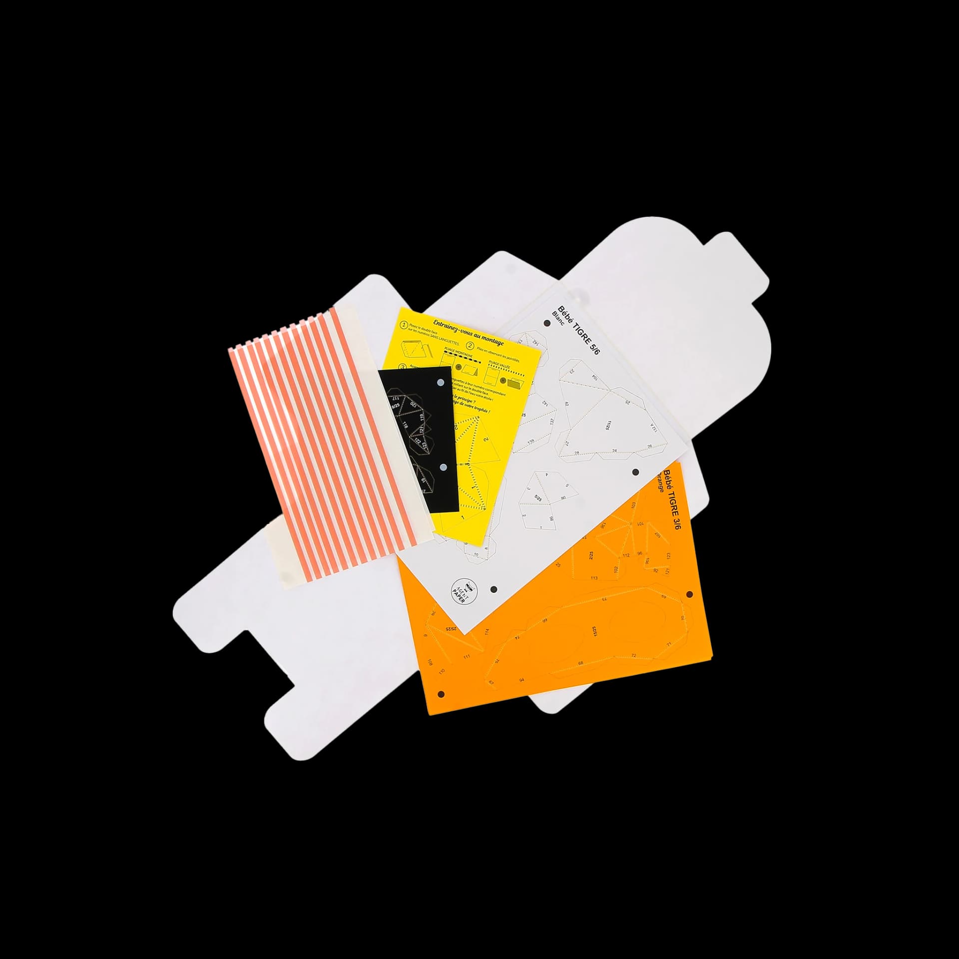 Contenu kit origami 3D trophée babies tigre jaune