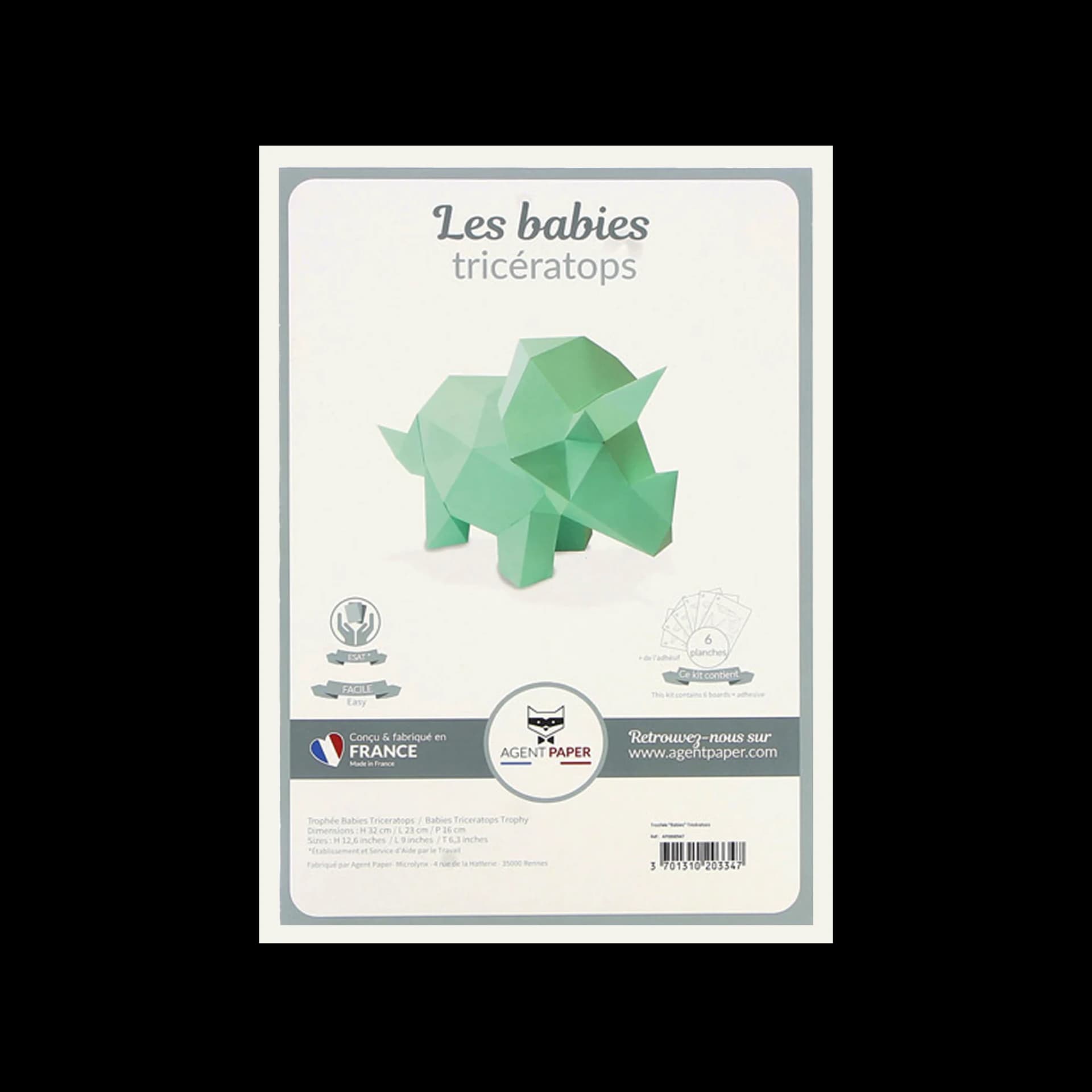Kit origami 3D trophée babies tricératops vert