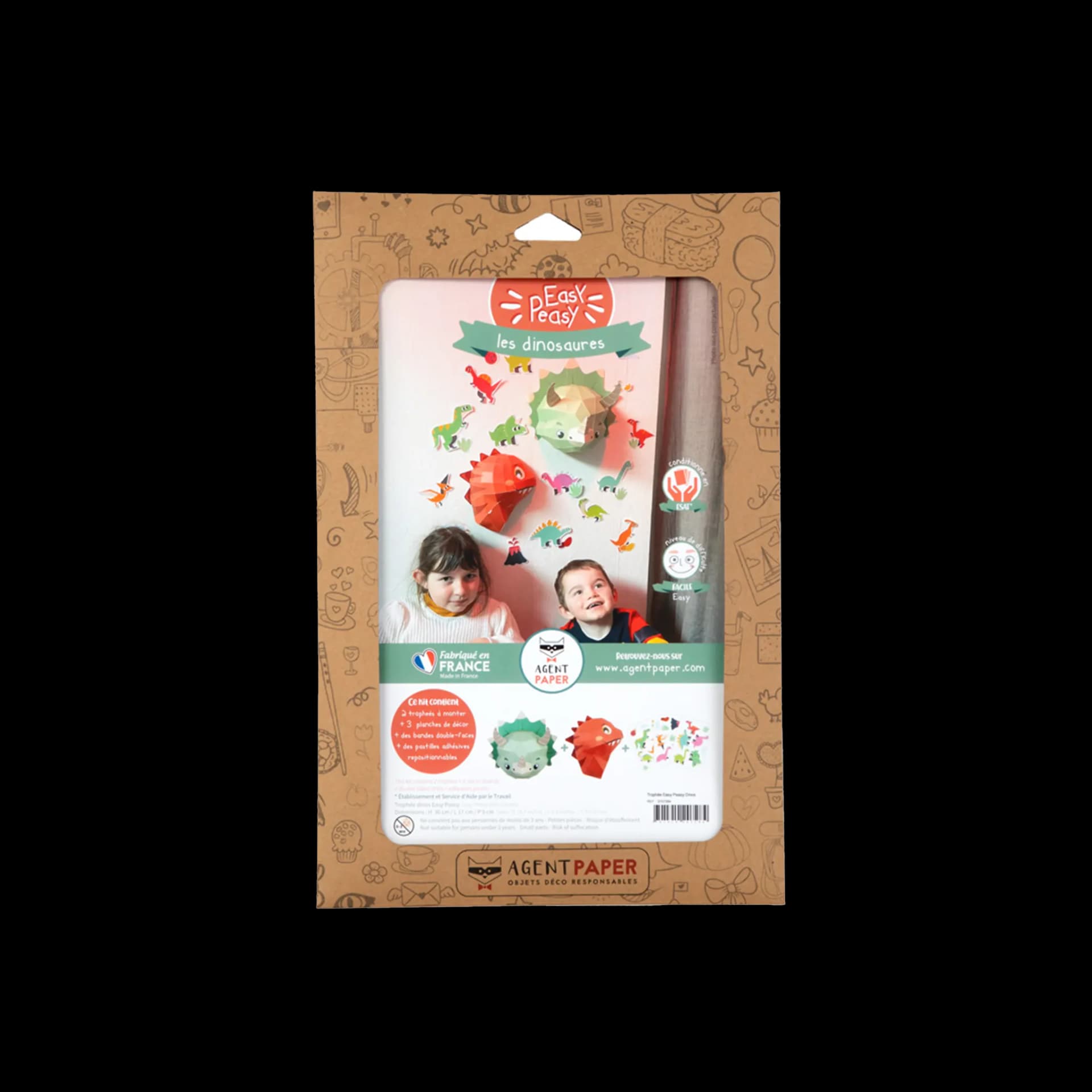 Kit origami 3D trophée Easy Peasy Dinos