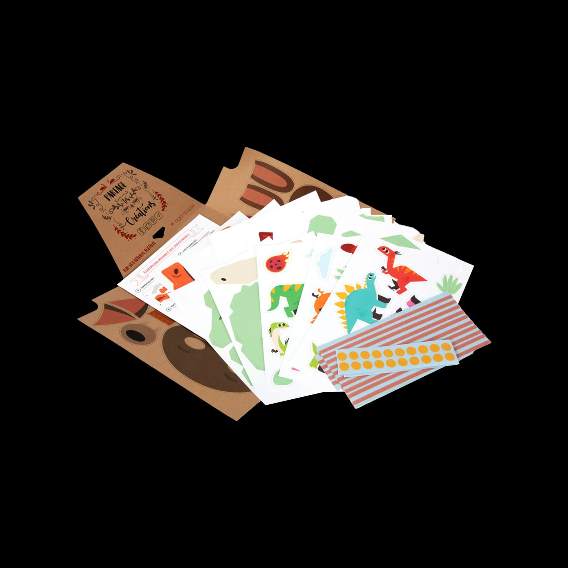 Contenu kit origami 3D trophée Easy Peasy Dinos