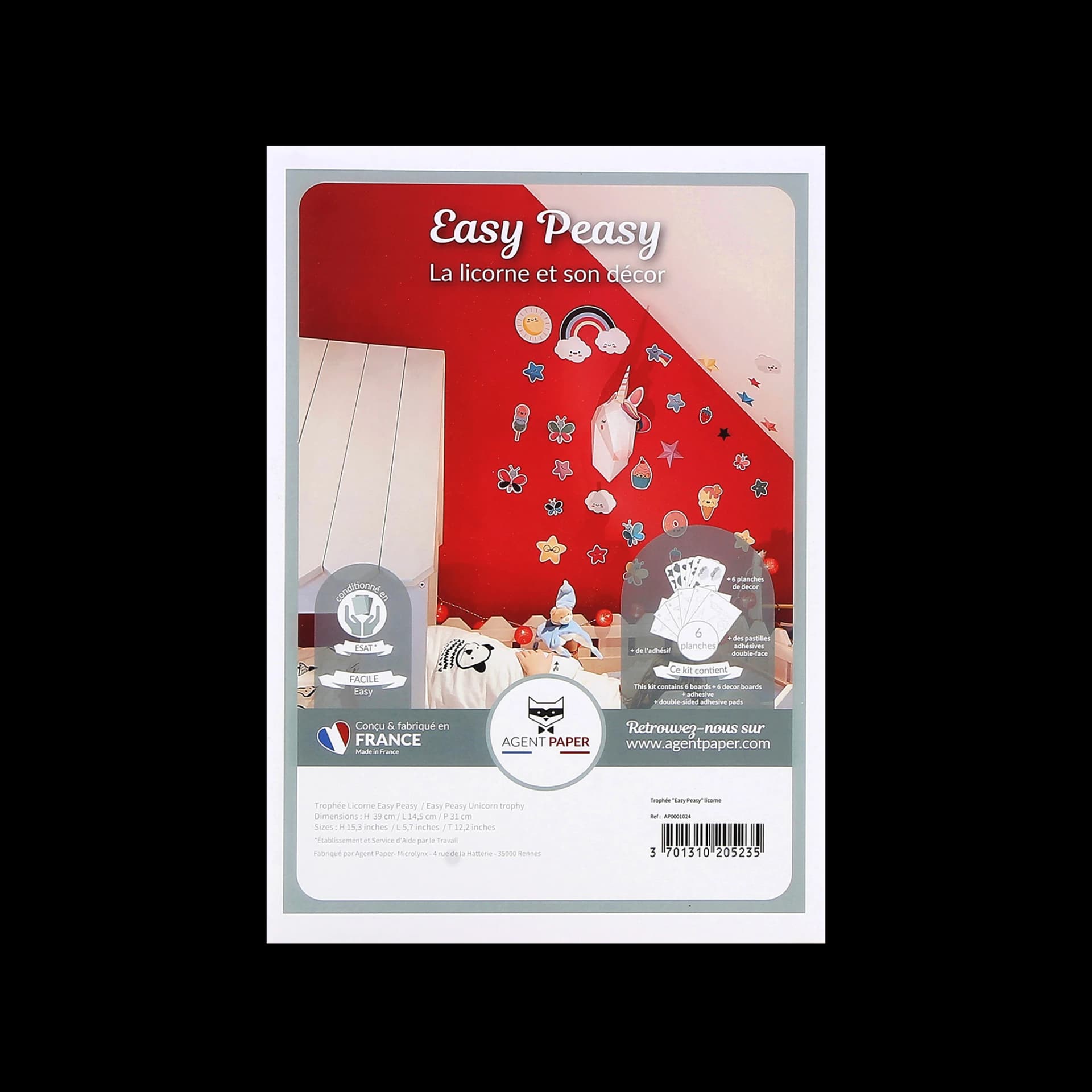 Kit origami 3D trophée Easy Peasy licorne