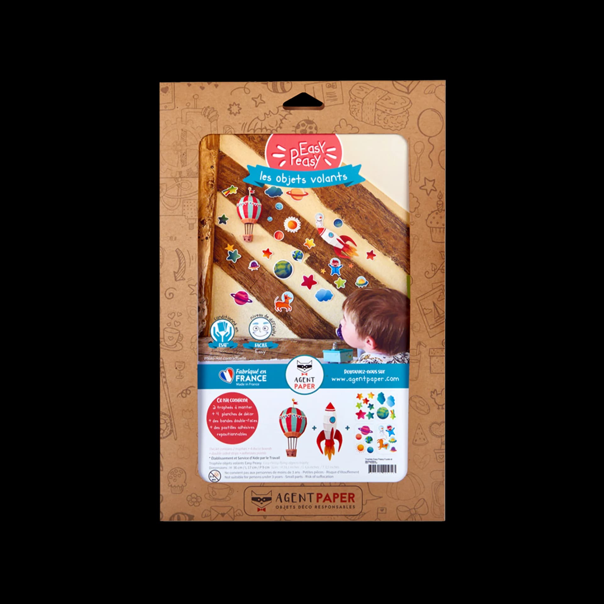 Kit origami 3D trophée Easy Peasy Fusée et Montgolfière