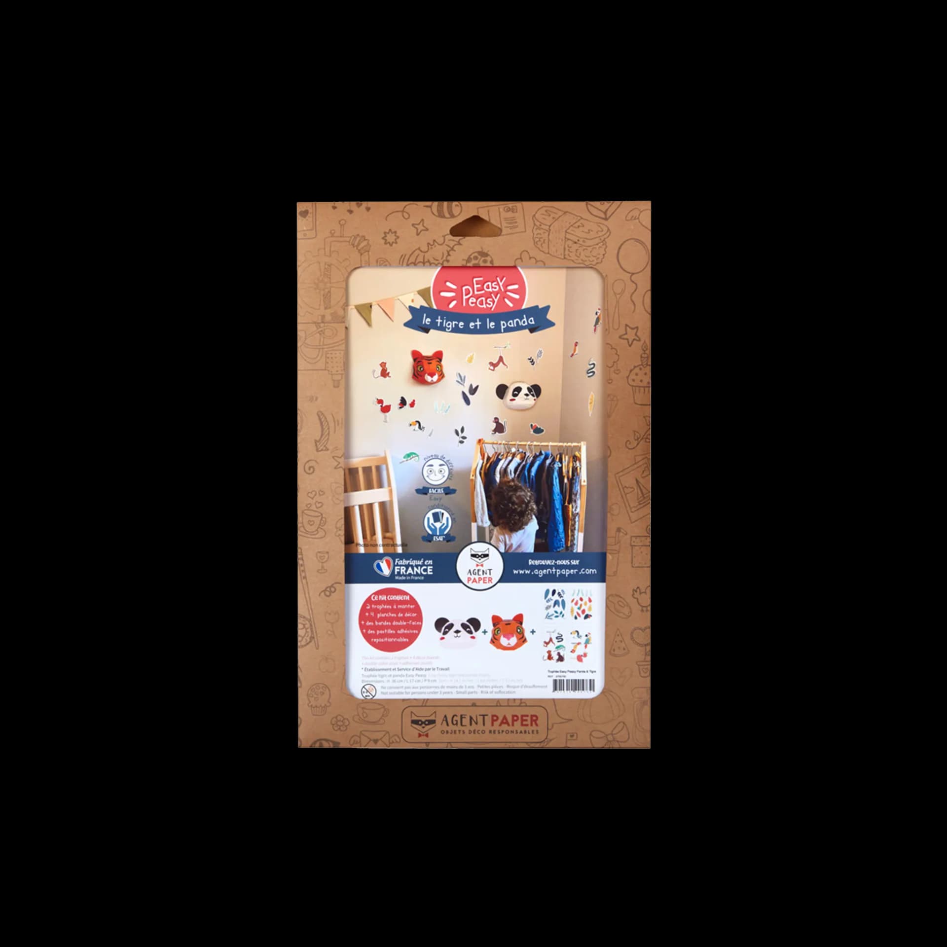 Kit origami 3D trophée Easy Peasy Panda & Tigre