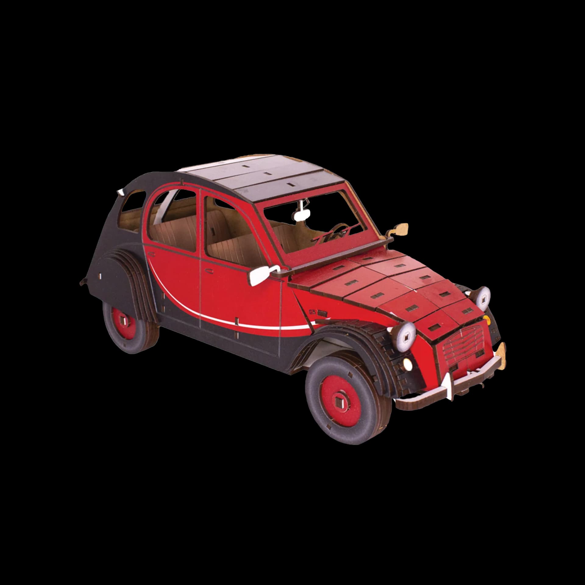Décoration en bois voiture 2CV rouge