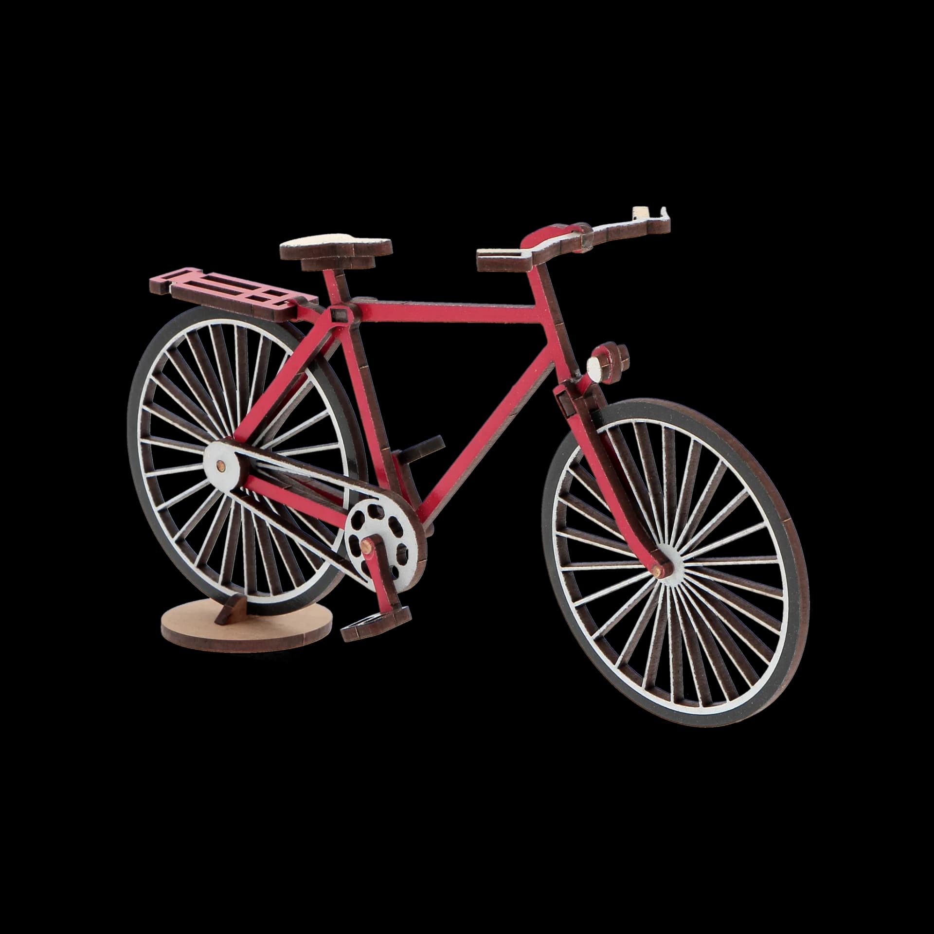 Maquette décorative d'un vélo en bois rouge