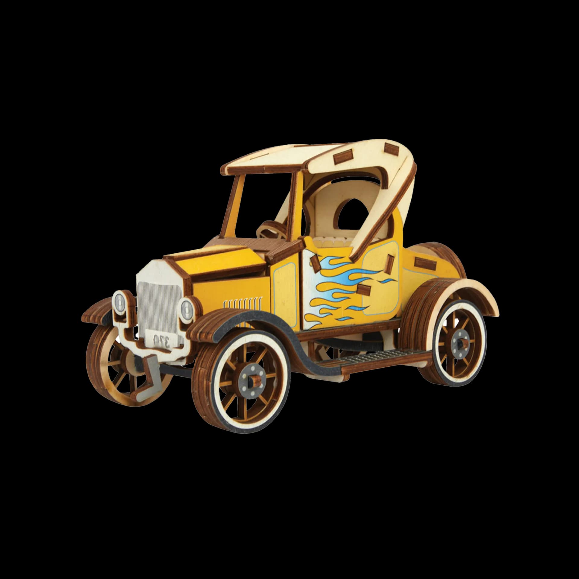 Maquette a monter d'une Voiture Ford T en bois couleur jaune 1908 à 1927 Henry Ford